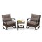 3-Piece Outdoor Rattan Rocking Chairs Set with 2-Tier Side Table for Garden and Backyard
